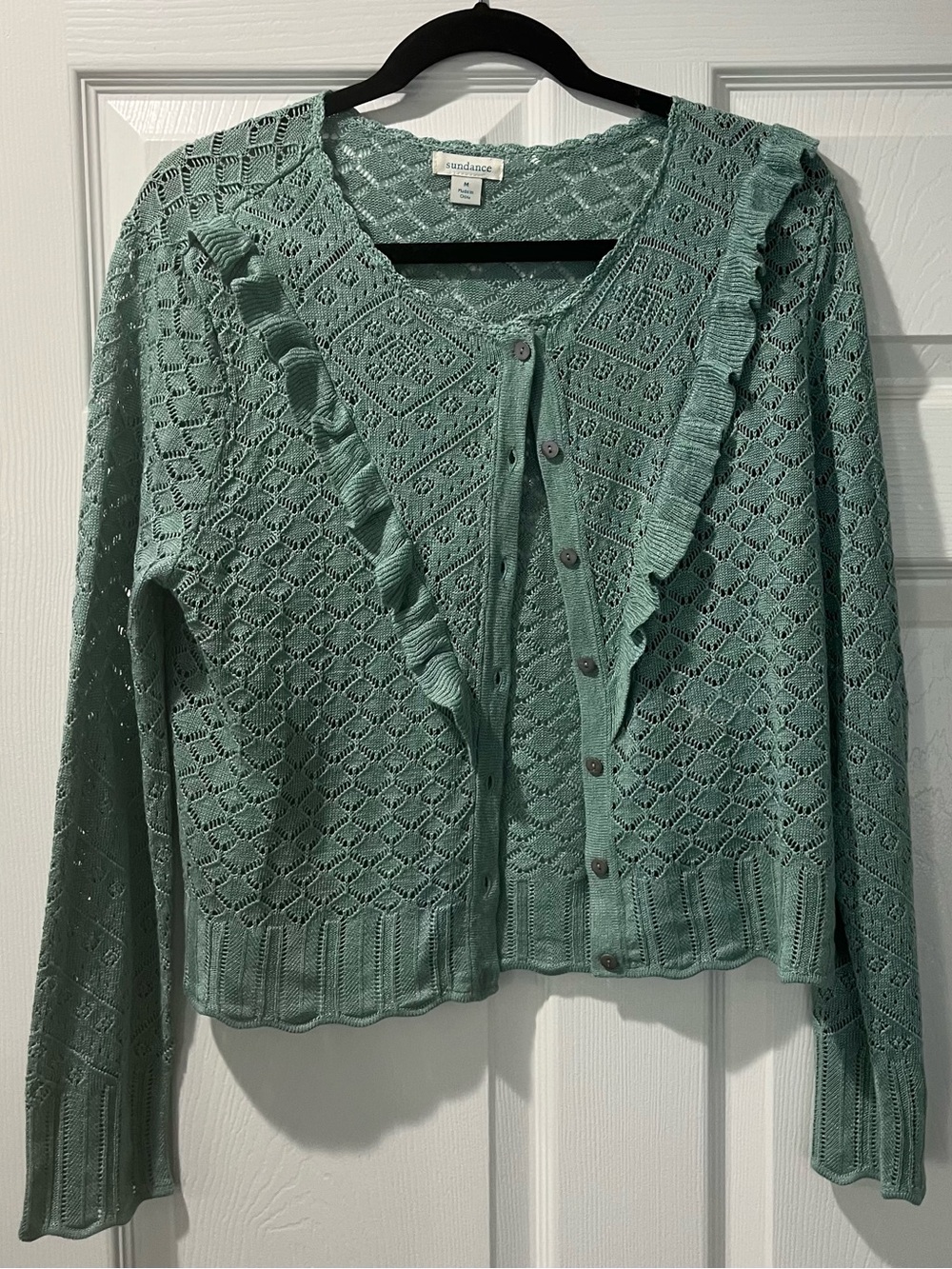 Sundance Soft Turquoise Pointelle Ruffle Cardigan